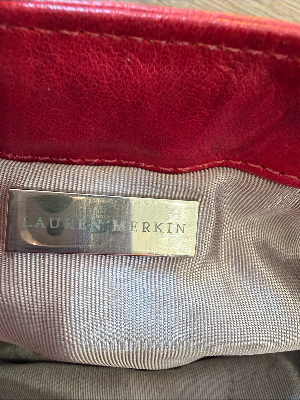 Lauren Merkin Red Leather Pleated Clutch